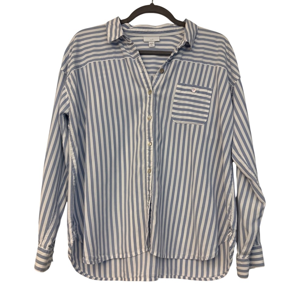 J. Jill Blue White Striped Tencel Lyocell Button Down Shirt Medium Petite 247612
